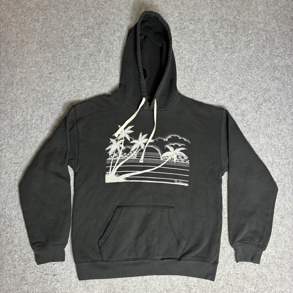 Billabong Hoodie Men M Black Excellent Tropical Palm Tree Graphic Pullover